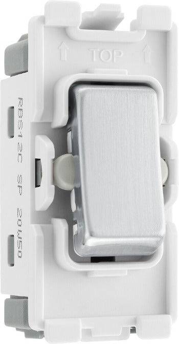 BG Brushed Steel 20A 2 Way Single Pole Centre Off Grid Module RBS12C - The Switch Depot