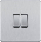BG Screwless Brushed Steel 2G Light Switch FBS42 - The Switch Depot