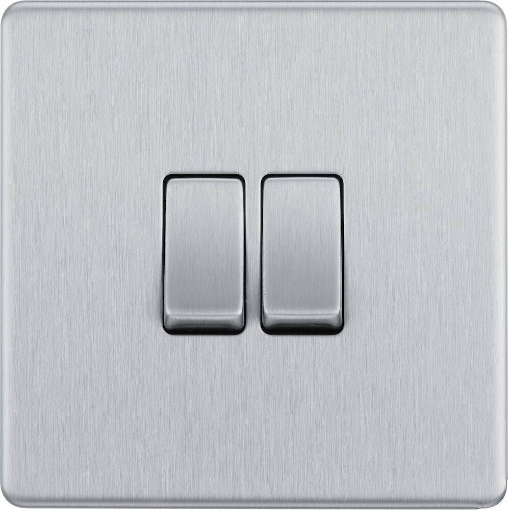 BG Screwless Brushed Steel 2G Light Switch FBS42 - The Switch Depot