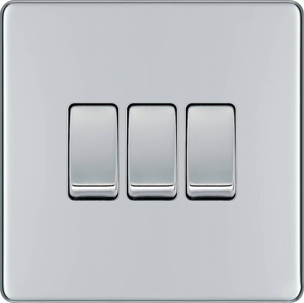 BG Screwless Polished Chrome 3G Light Switch FPC43 - The Switch Depot