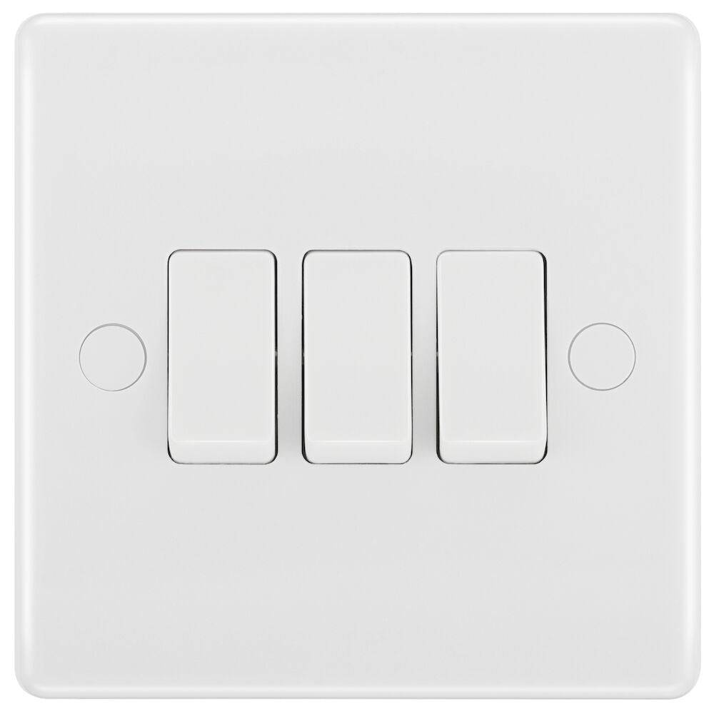 BG Moulded White PVC 3G Light Switch 843 - The Switch Depot
