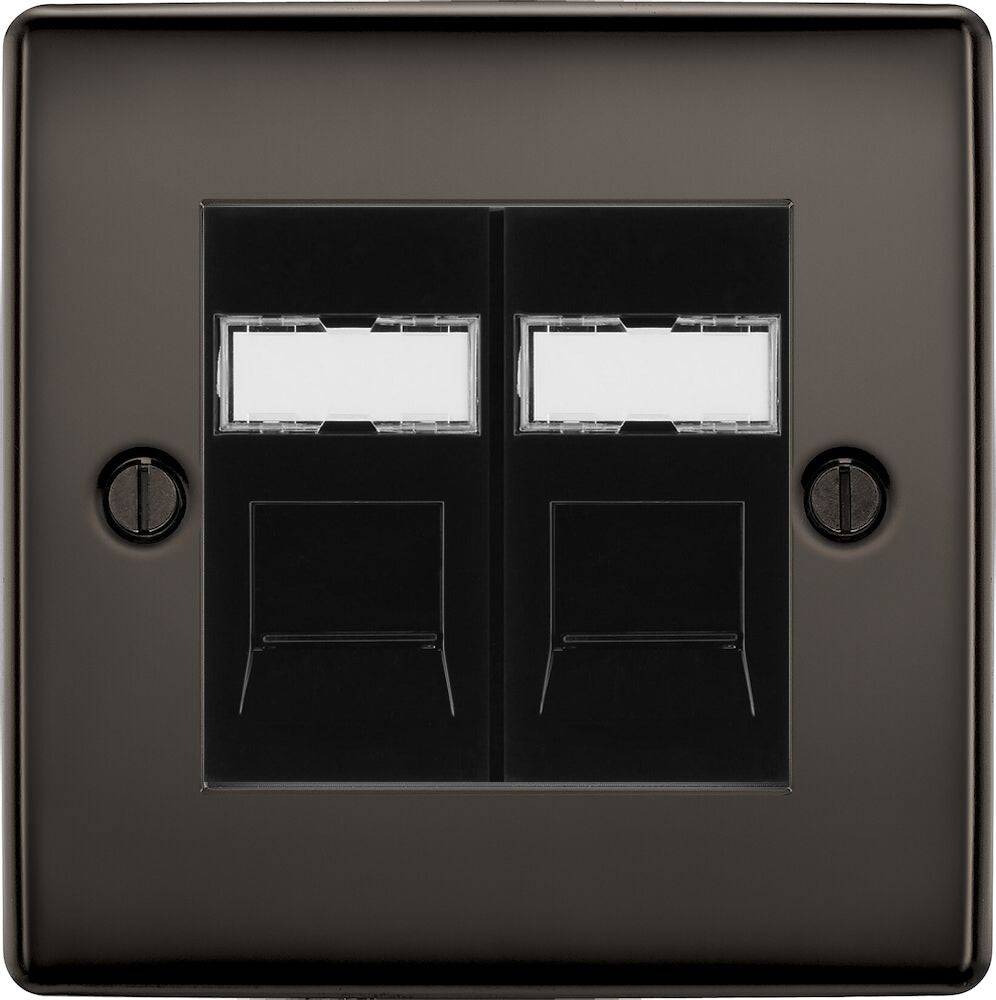 Nexus Metal Black Nickel Double Cat5e Data Outlet Socket NBNRJ452B - The Switch Depot