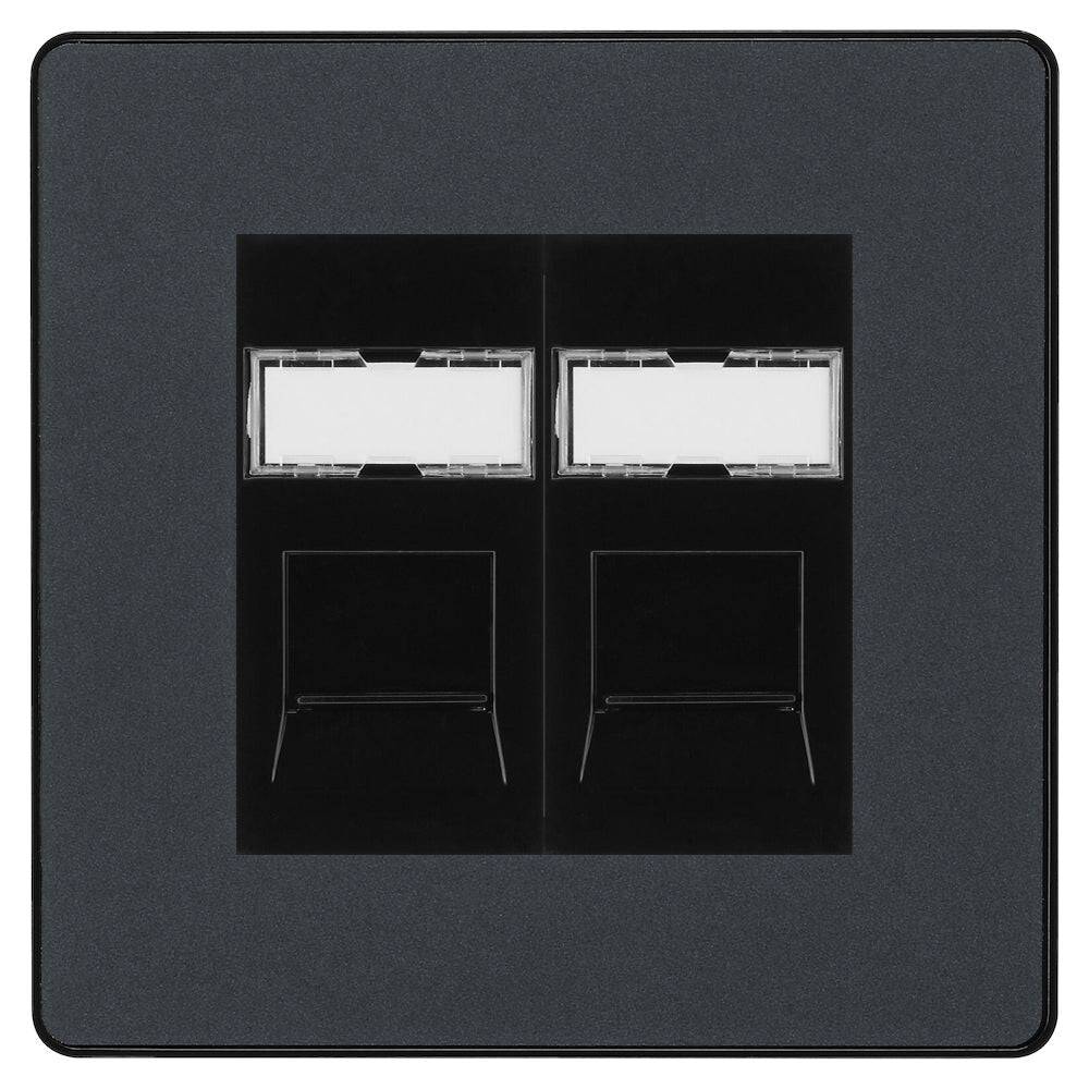 Evolve Polycarbonate Matt Grey Double Cat5e Data Outlet Socket PCDMGRJ452B - The Switch Depot