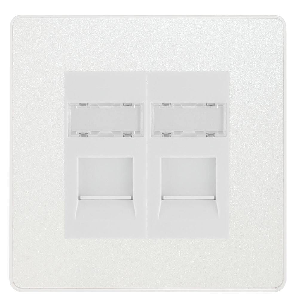 Evolve Polycarbonate Pearlescent White Double Cat5e Data Outlet Socket PCDCLRJ452W - The Switch Depot