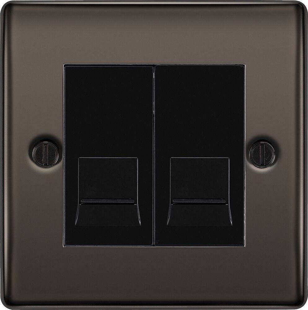 Nexus Metal Black Nickel Double Master Telephone Socket NBNBTM2B - The Switch Depot