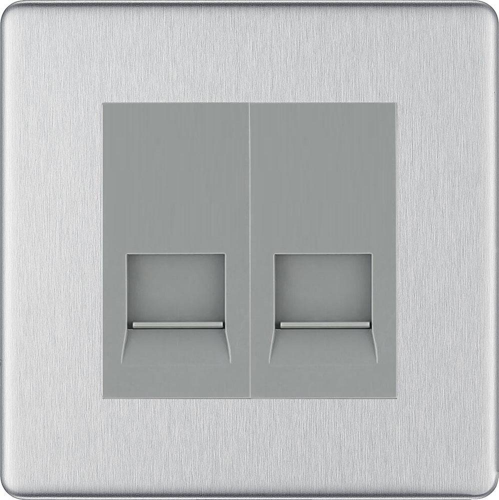 BG Screwless Brushed Steel Double Slave Telephone Socket FBSBTS2G - The Switch Depot