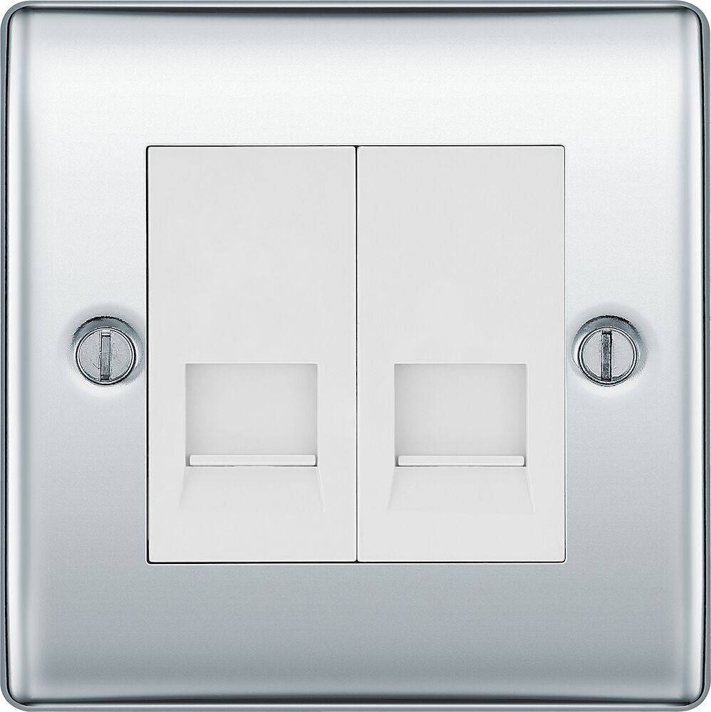 Nexus Metal Polished Chrome Double Master Telephone Socket NPCBTM2W - The Switch Depot