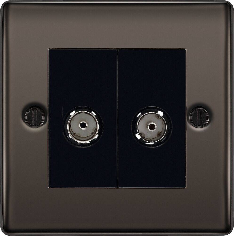 Nexus Metal Black Nickel Double TV Socket NBN61B - The Switch Depot