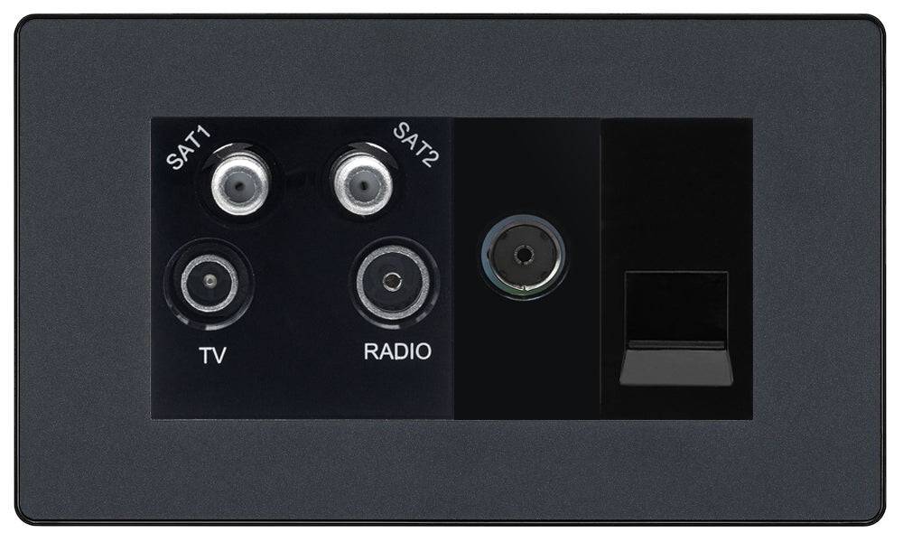 Evolve Polycarbonate Matt Grey Quadplex Combination TV Socket PCDMGQUAD2B - The Switch Depot