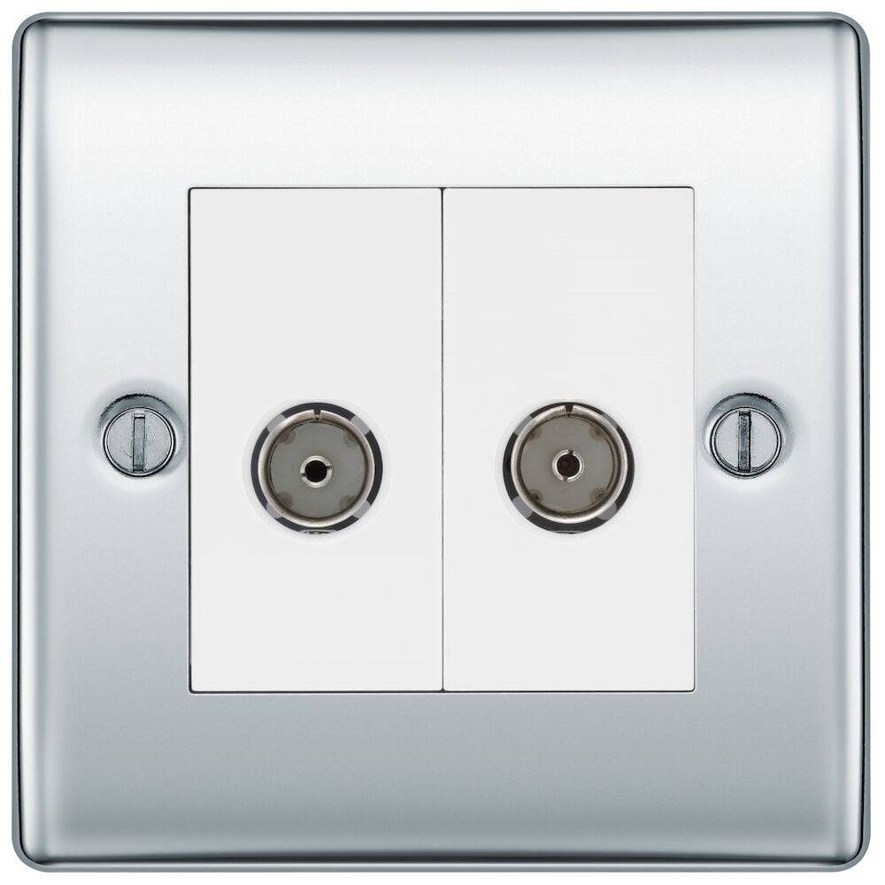 Nexus Metal Polished Chrome Double TV Socket NPC61W - The Switch Depot