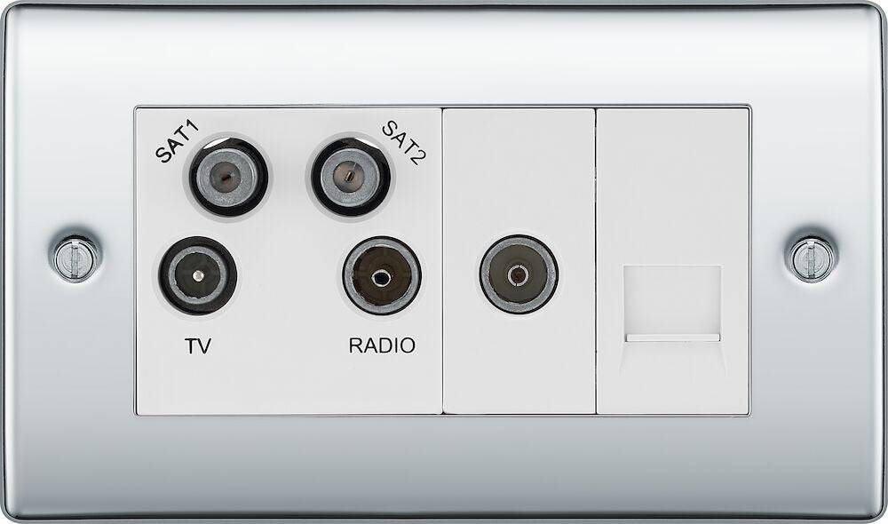 Nexus Metal Polished Chrome Quadplex Combination TV Socket NPC69W - The Switch Depot