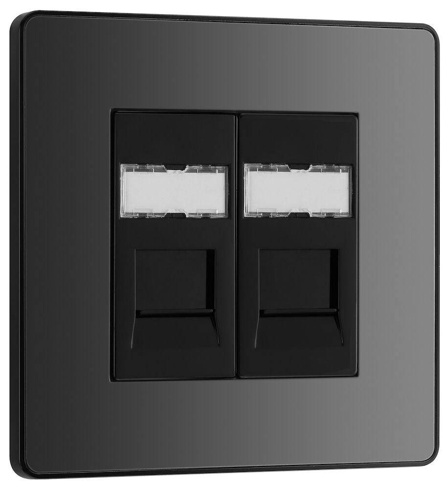 Evolve Polycarbonate Black Chrome Double Cat6 Data Outlet Socket PCDBCRJ4526B - The Switch Depot