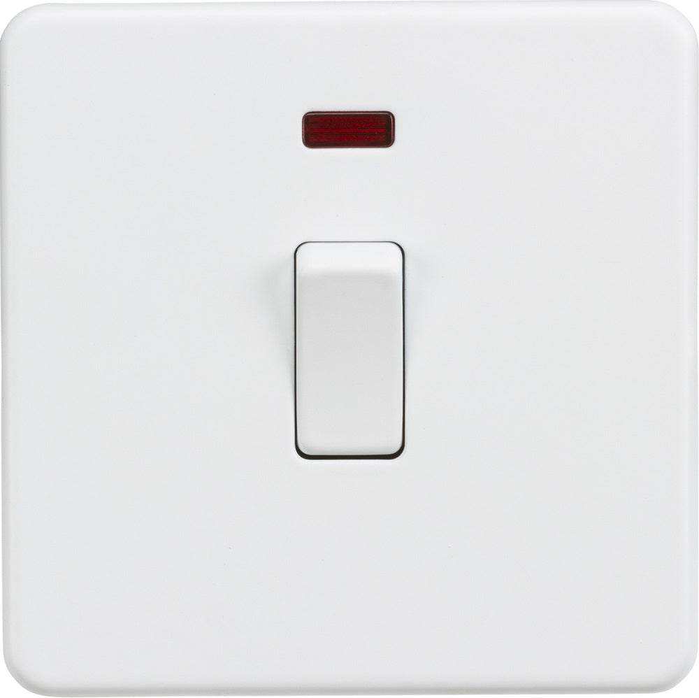 Knightsbridge Screwless Matt White 20A Double Pole Switch with Neon SF8341NMW - The Switch Depot