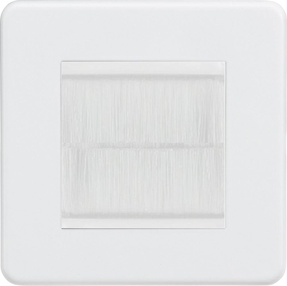 Knightsbridge Screwless Matt White 2G Cable Brush Outlet SF2GMWBRW - The Switch Depot