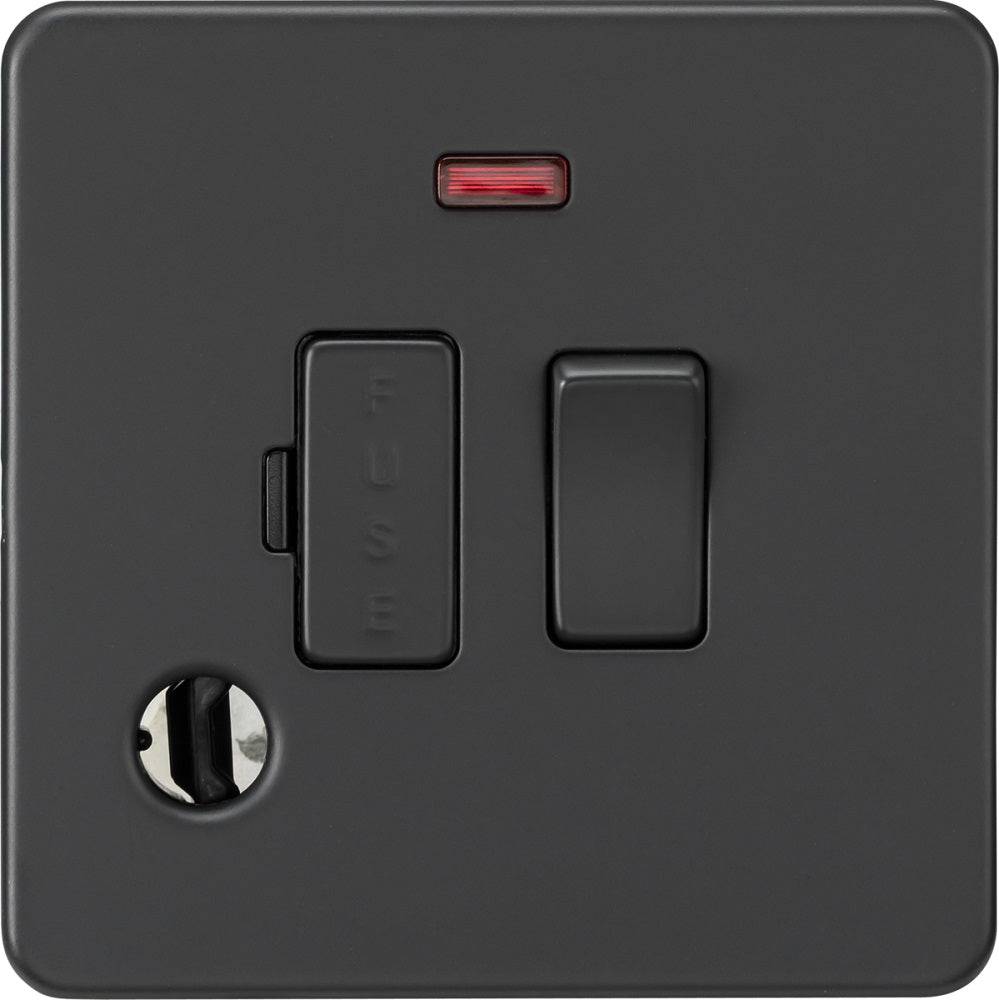 Knightsbridge Screwless Anthracite 13A Switched Spur with Neon & Flex Outlet SF6300FAT - The Switch Depot