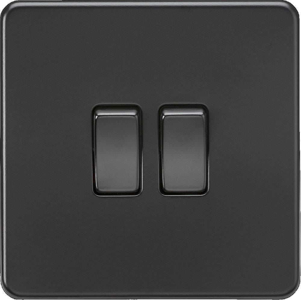 Knightsbridge Screwless Matt Black 2G Intermediate Light Switch SF1202MBB - The Switch Depot