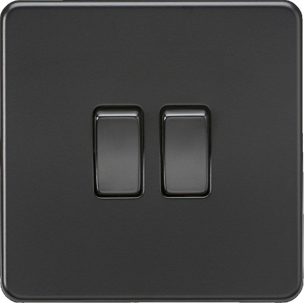Knightsbridge Screwless Matt Black 2G Light Switch SF3000MBB - The Switch Depot
