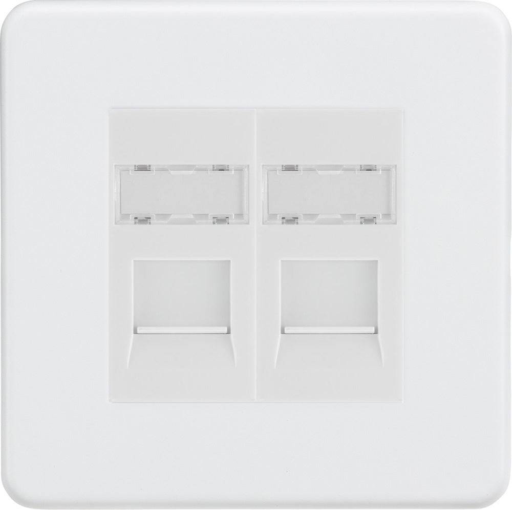Knightsbridge Screwless Matt White Double Cat5e Data Socket SFRJ452MMW - The Switch Depot