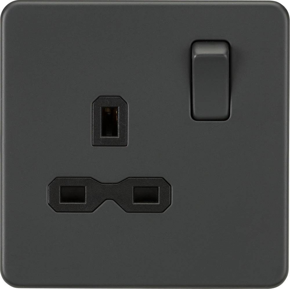 Knightsbridge Screwless Anthracite Single Socket SFR7000AT - The Switch Depot