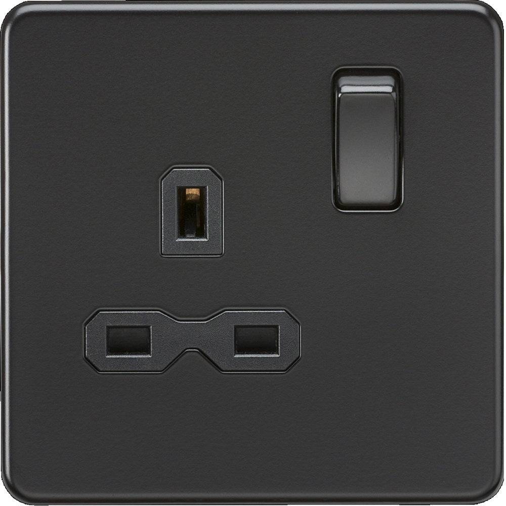 Knightsbridge Screwless Matt Black Single Socket SFR7000MBB - The Switch Depot