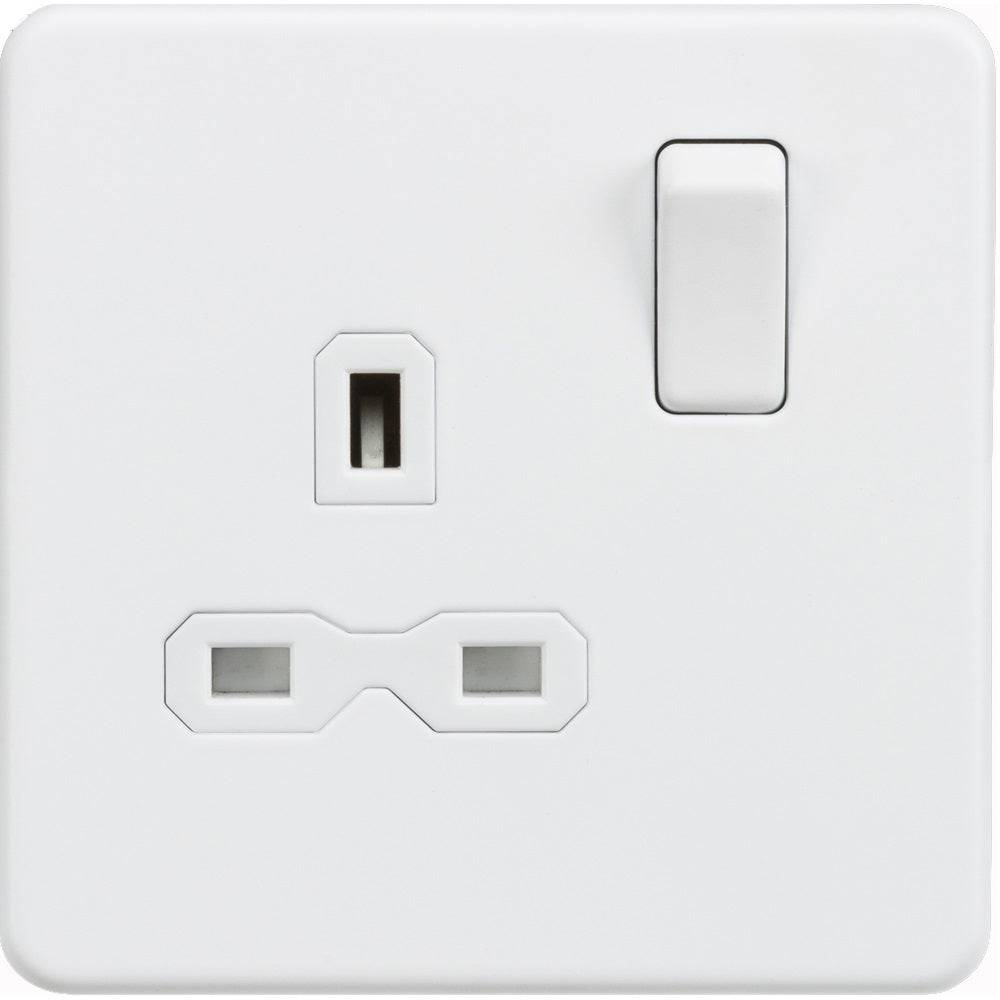 Knightsbridge Screwless Matt White Single Socket SFR7000MW - The Switch Depot