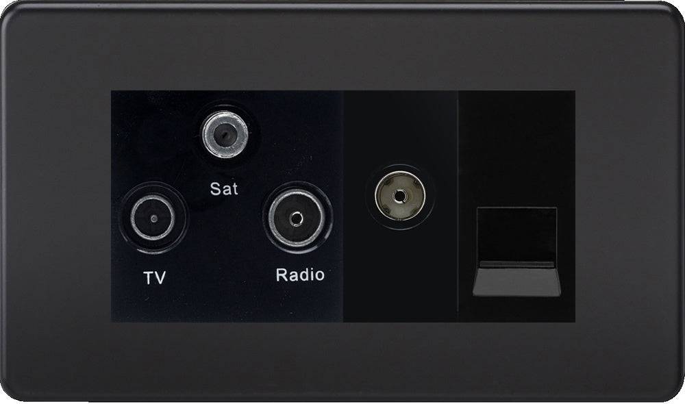 Knightsbridge Screwless Matt Black Triplex Combination TV Socket SF0500MMBB - The Switch Depot