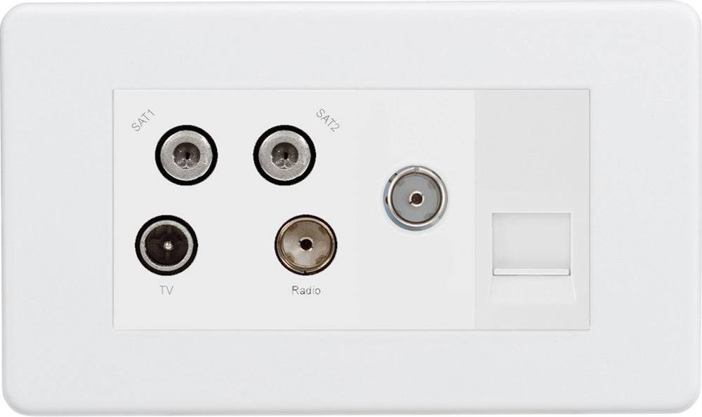 Knightsbridge Screwless Matt White Quadplex Combination TV Socket SF0600MMW - The Switch Depot