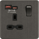 Knightsbridge Screwless Smoked Bronze Single A+C USB Socket SFR9919SB - The Switch Depot