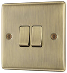 Nexus Metal Antique Brass 2G Light Switch NAB42-The Switch Depot