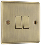 Nexus Metal Antique Brass 2G Light Switch NAB42-The Switch Depot