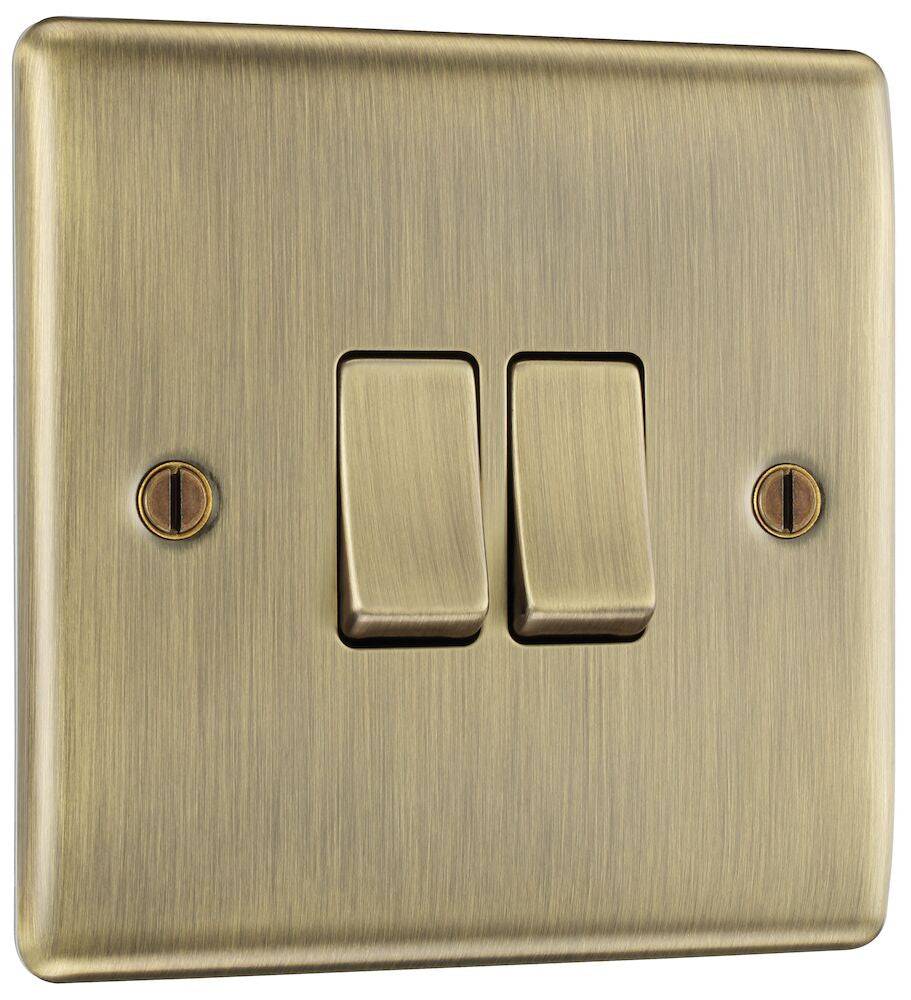 Nexus Metal Antique Brass 2G Light Switch NAB42-The Switch Depot