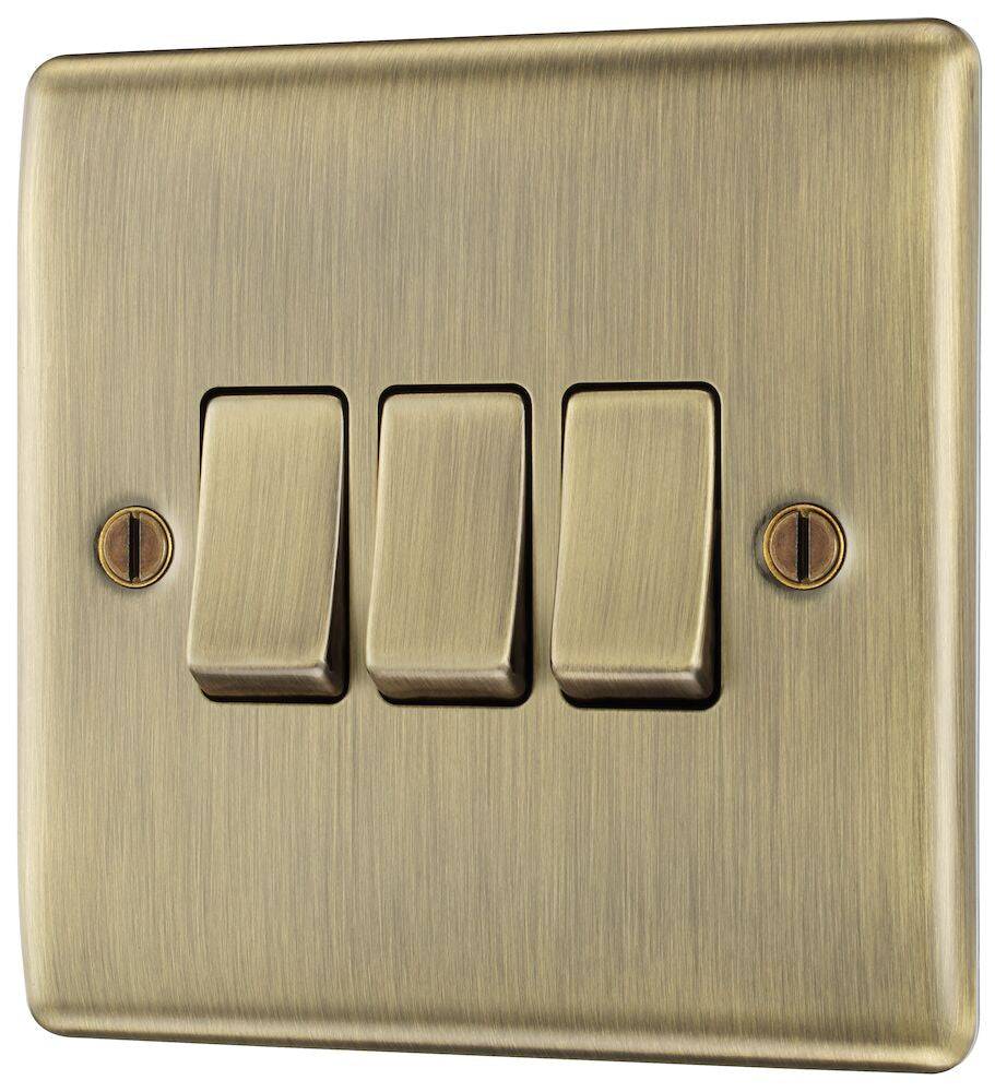 Nexus Metal Antique Brass 3G Light Switch NAB43-The Switch Depot