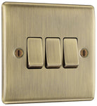 Nexus Metal Antique Brass 3G Light Switch NAB43-The Switch Depot