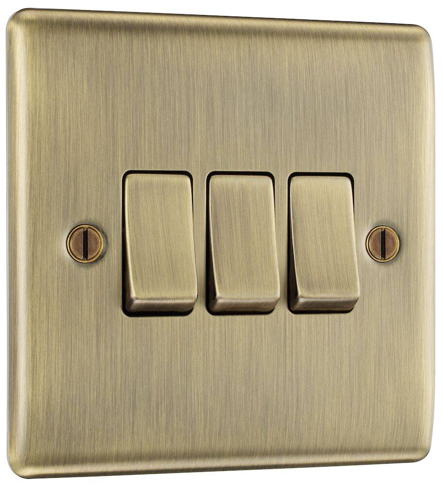 Nexus Metal Antique Brass 3G Light Switch NAB43-The Switch Depot