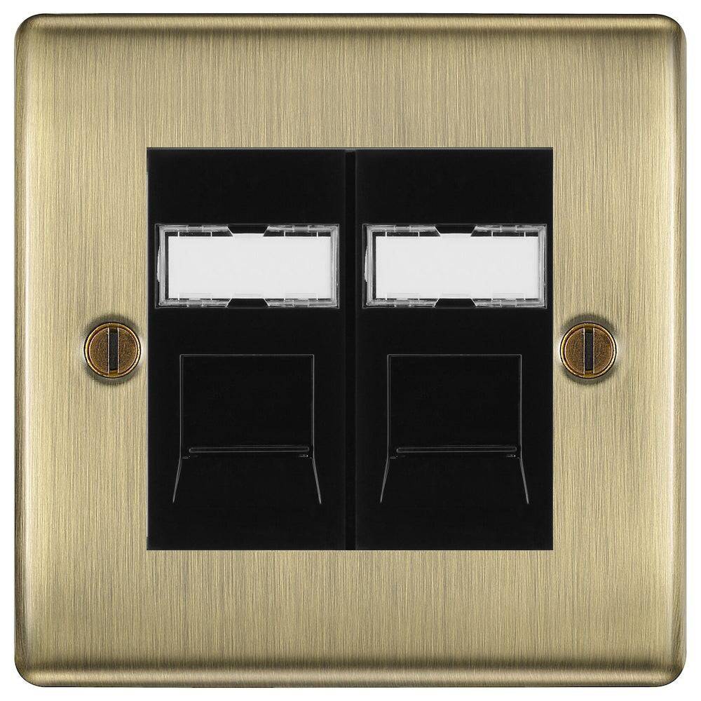 Nexus Metal Antique Brass Double Cat6 Data Outlet Socket NABRJ4526B-The Switch Depot