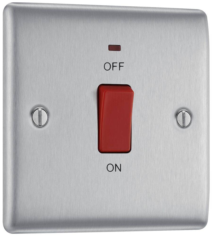 Nexus Metal Brushed Steel 45A Cooker Switch with Neon NBS74 - The Switch Depot