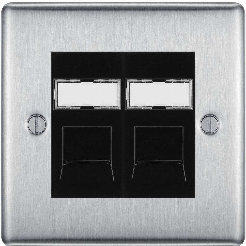 Nexus Metal Brushed Steel Double Cat5e Data Outlet Socket NBSRJ452B - The Switch Depot