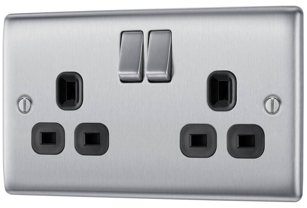 Nexus Metal Brushed Steel Double Socket NBS22B - The Switch Depot