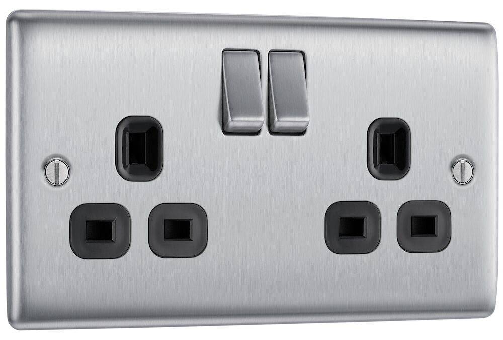 Nexus Metal Brushed Steel Double Socket NBS22B - The Switch Depot