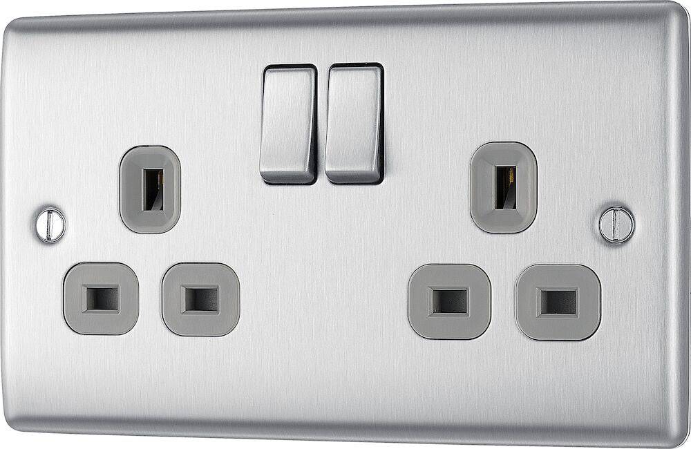 Nexus Metal Brushed Steel Double Socket NBS22G - The Switch Depot