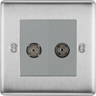 Nexus Metal Brushed Steel Double TV Socket NBS61G - The Switch Depot
