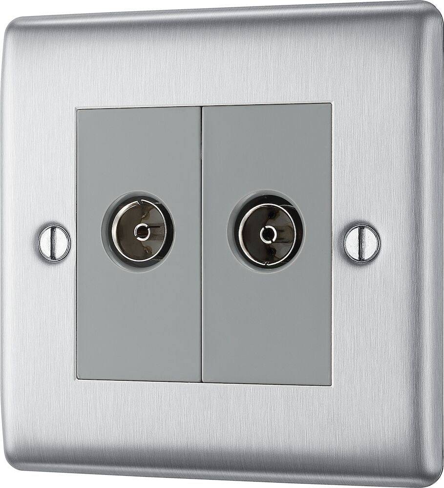Nexus Metal Brushed Steel Double TV Socket NBS61G - The Switch Depot