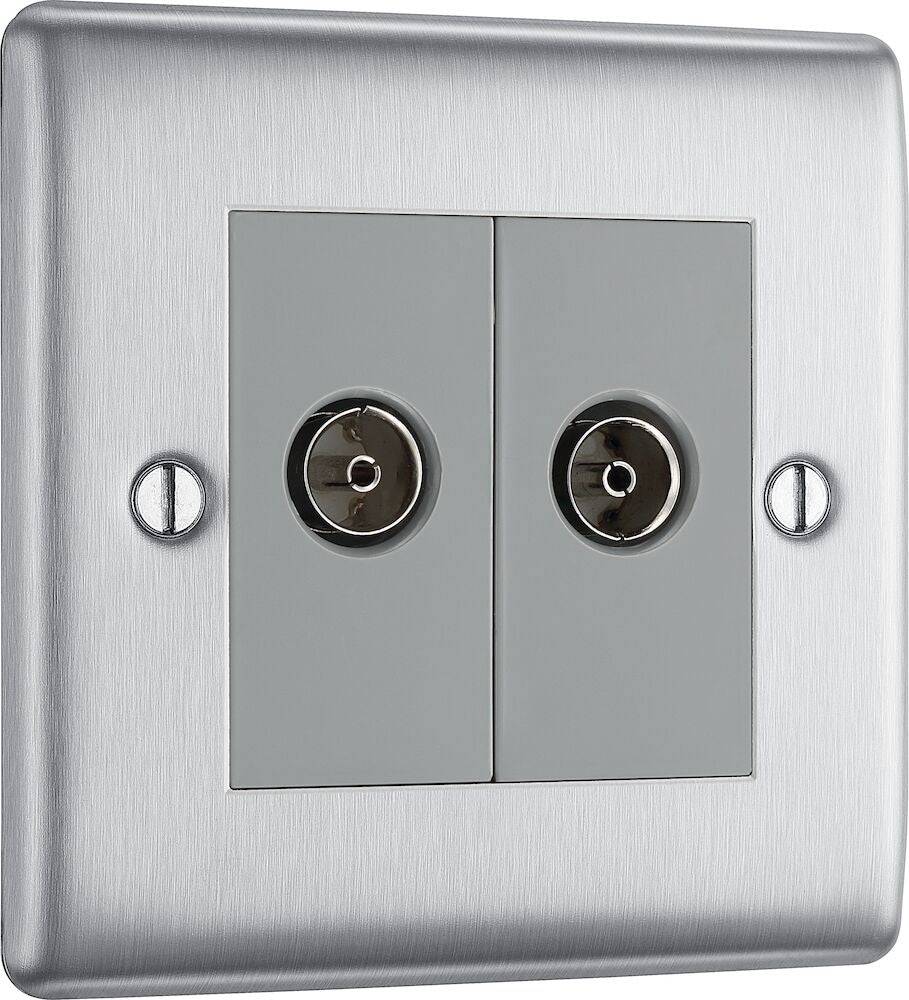 Nexus Metal Brushed Steel Double TV Socket NBS61G - The Switch Depot