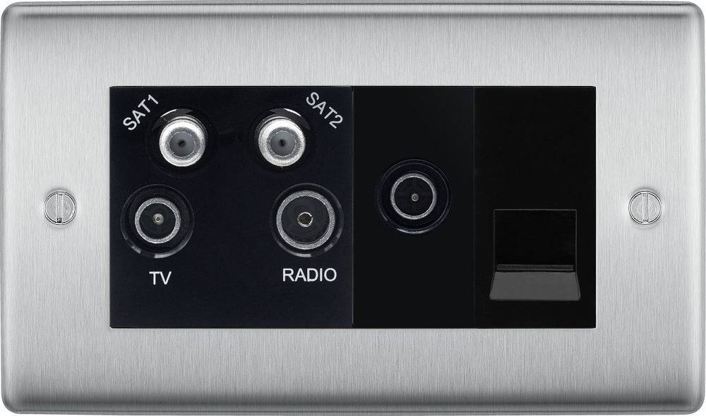 Nexus Metal Brushed Steel Quadplex Combination TV Socket NBS69B - The Switch Depot