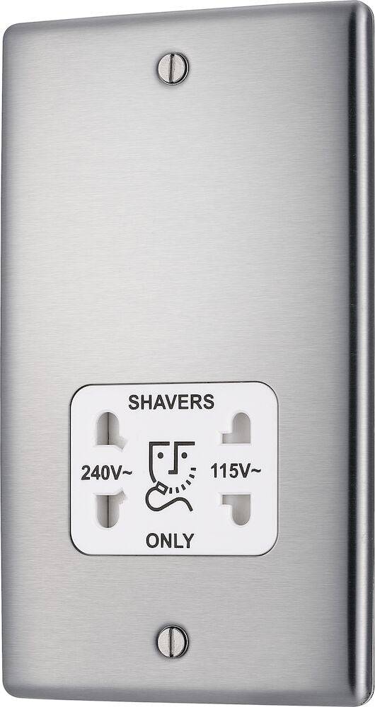 Nexus Metal Brushed Steel Shaver Socket NBS20W - The Switch Depot
