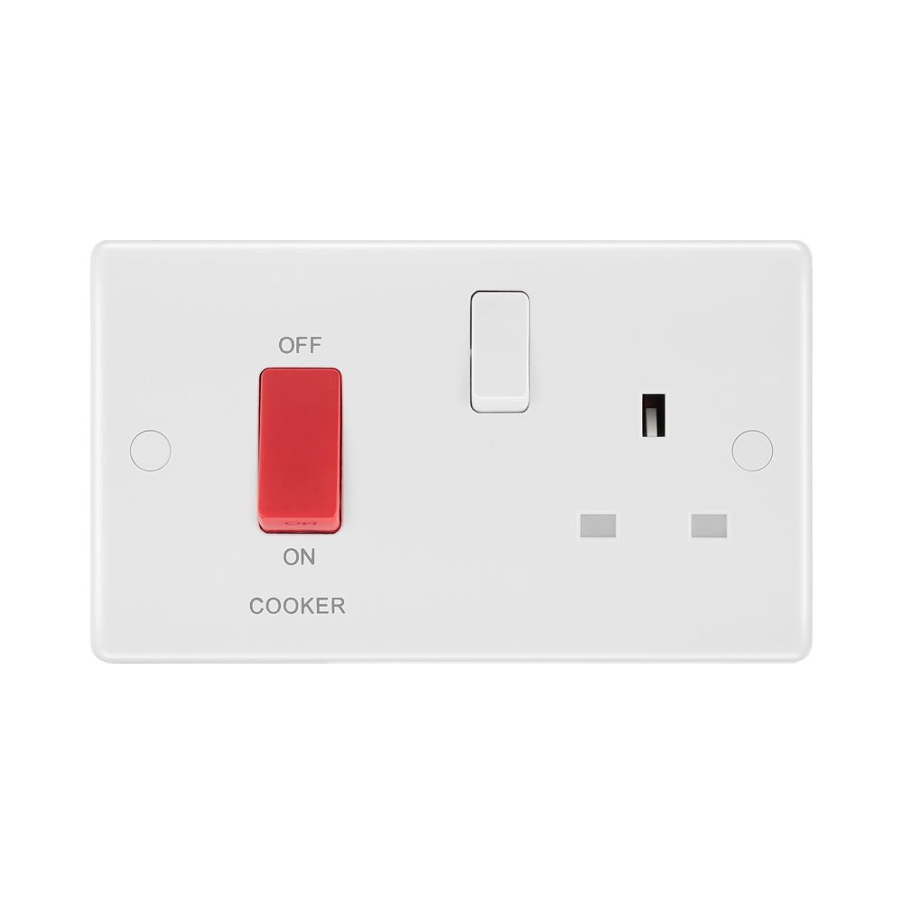 BG White Moulded Cooker Switch with 13A Socket 871 available from RS Electrical Supplies