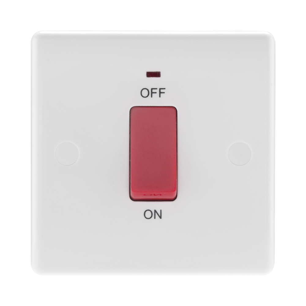 BG White Moulded 45A Cooker Switch with Neon 874 available from RS Electrical Supplies