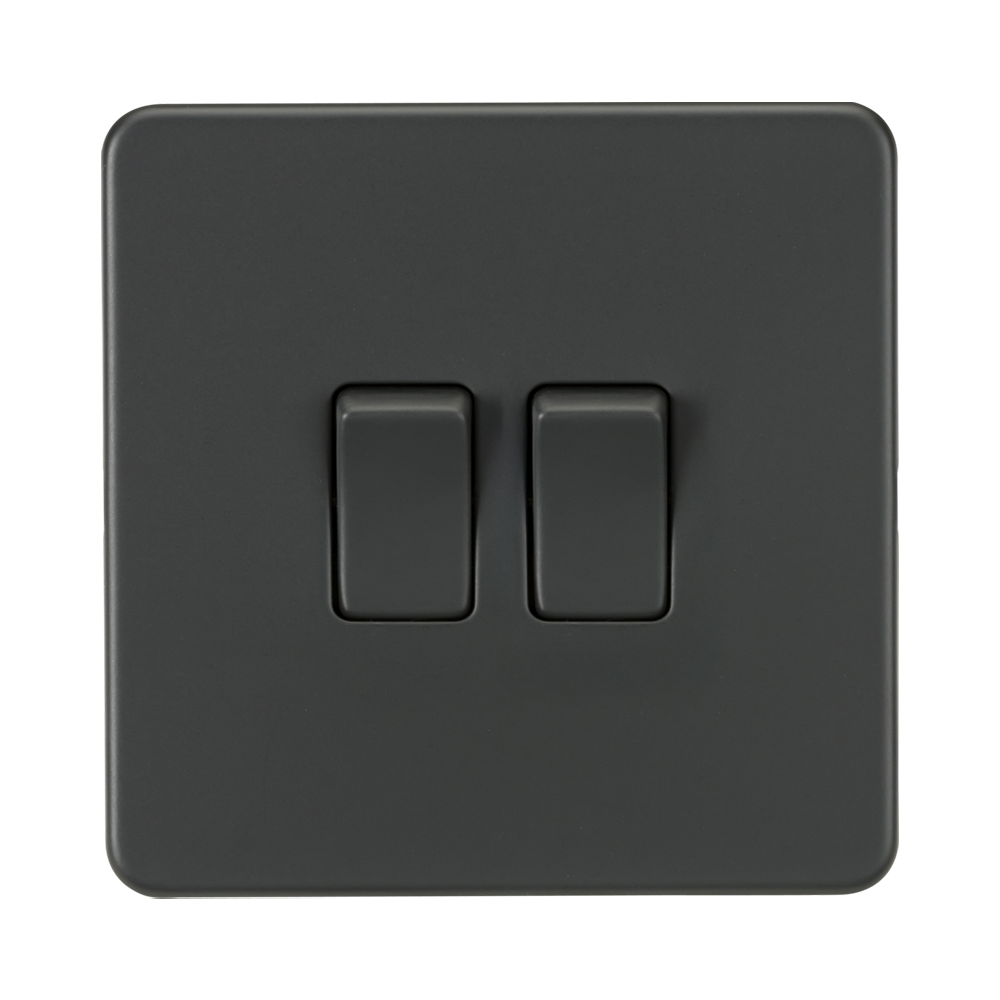 Knightsbridge Screwless Anthracite 2-gang Intermediate Switch