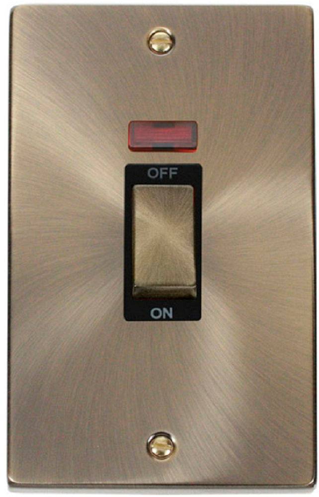 Click Deco Antique Brass 45A Cooker Switch with Neon VPAB503BK - The Switch Depot