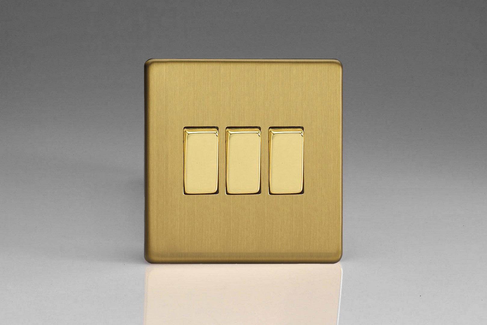 Varilight Screwless Brushed Brass 3G Light Switch XDB3S - The Switch Depot